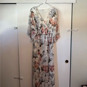 Baltic Born White Floral Maxi Dress with Pink & Blue Blooms
